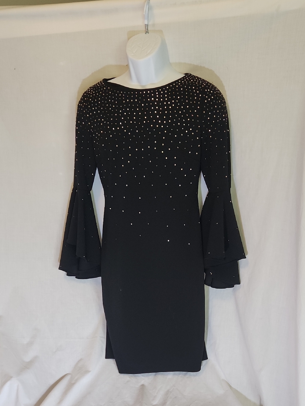 Calvin Klein Black Embellished Bell-Sleeve Sheath Dress